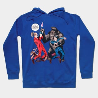 Funny Gorilla Monkey Primate King Kong Red Blue Retro Comic Vintage Cartoon Hoodie